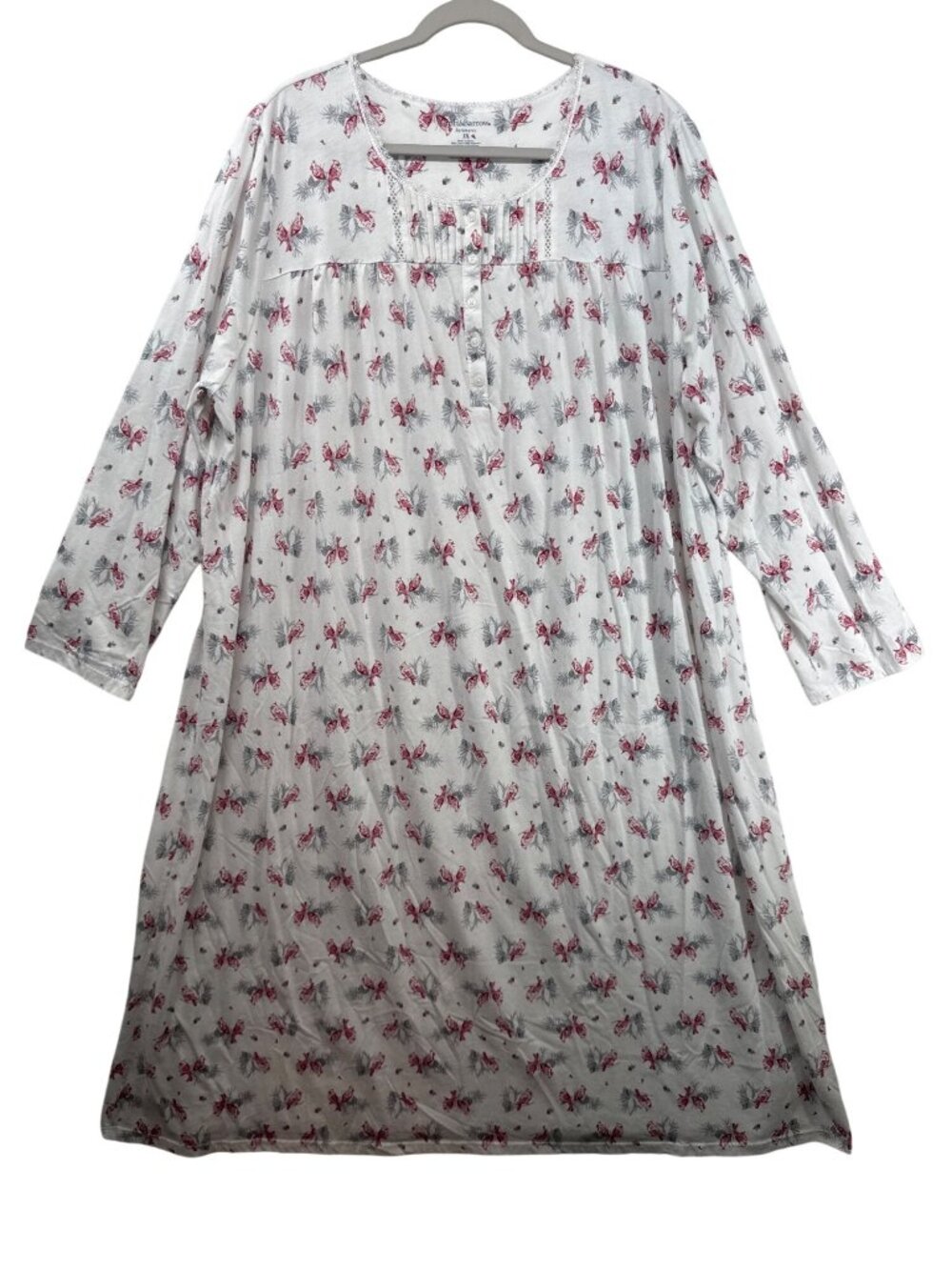 Croft & Barrow Womens Nightgown Sz 3X Plus White w/Red Cardinals Cottage Comfy